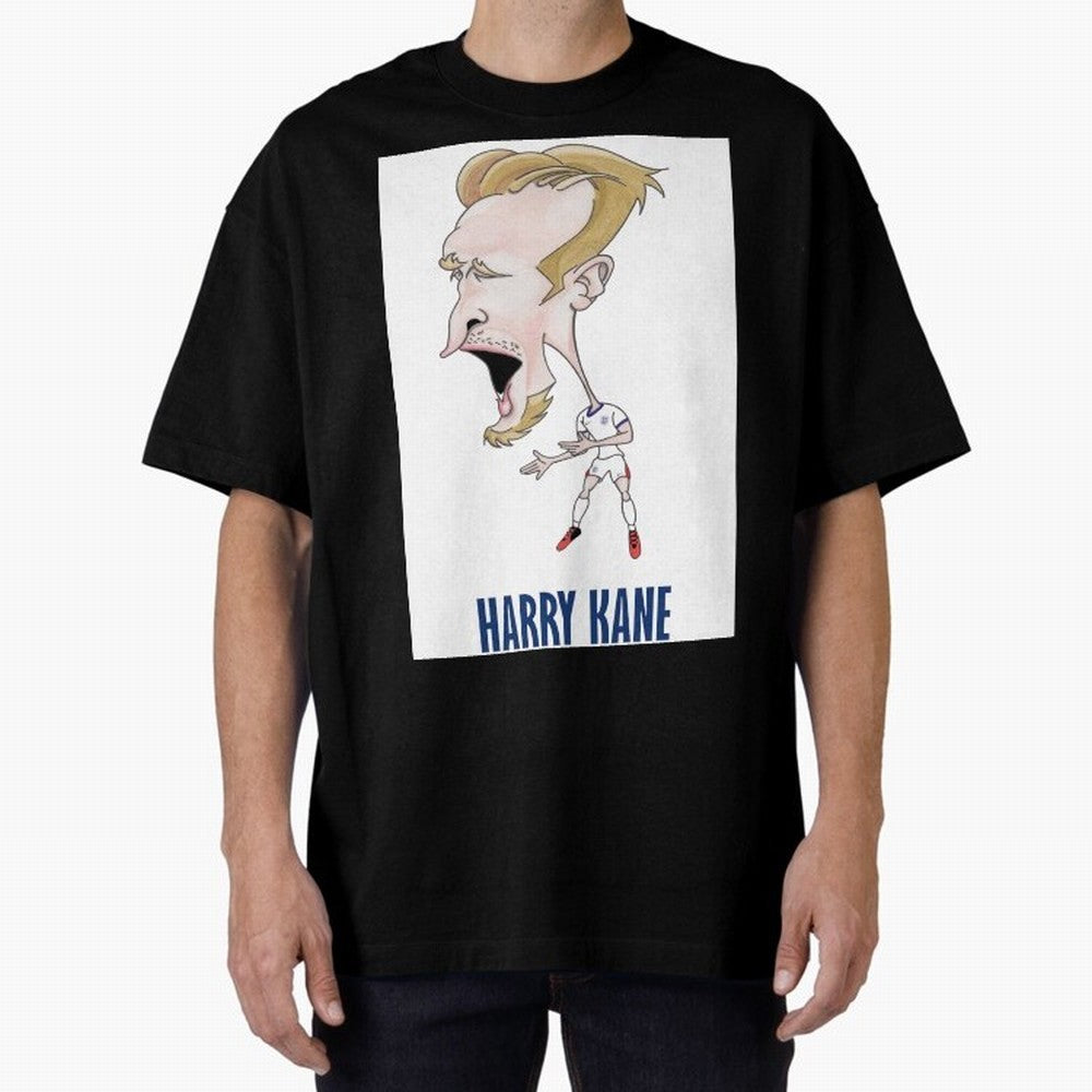 Harry Kane Caricature Print Oversized T-Shirt Capture Stadium Memories from Global Football Passion for FIFA World Cup 2026, Capturing Messi and Cristiano Ronaldo, Argentina, Worldwide Fan Energy, Dramatic Goals, Stadium Lights and Championship