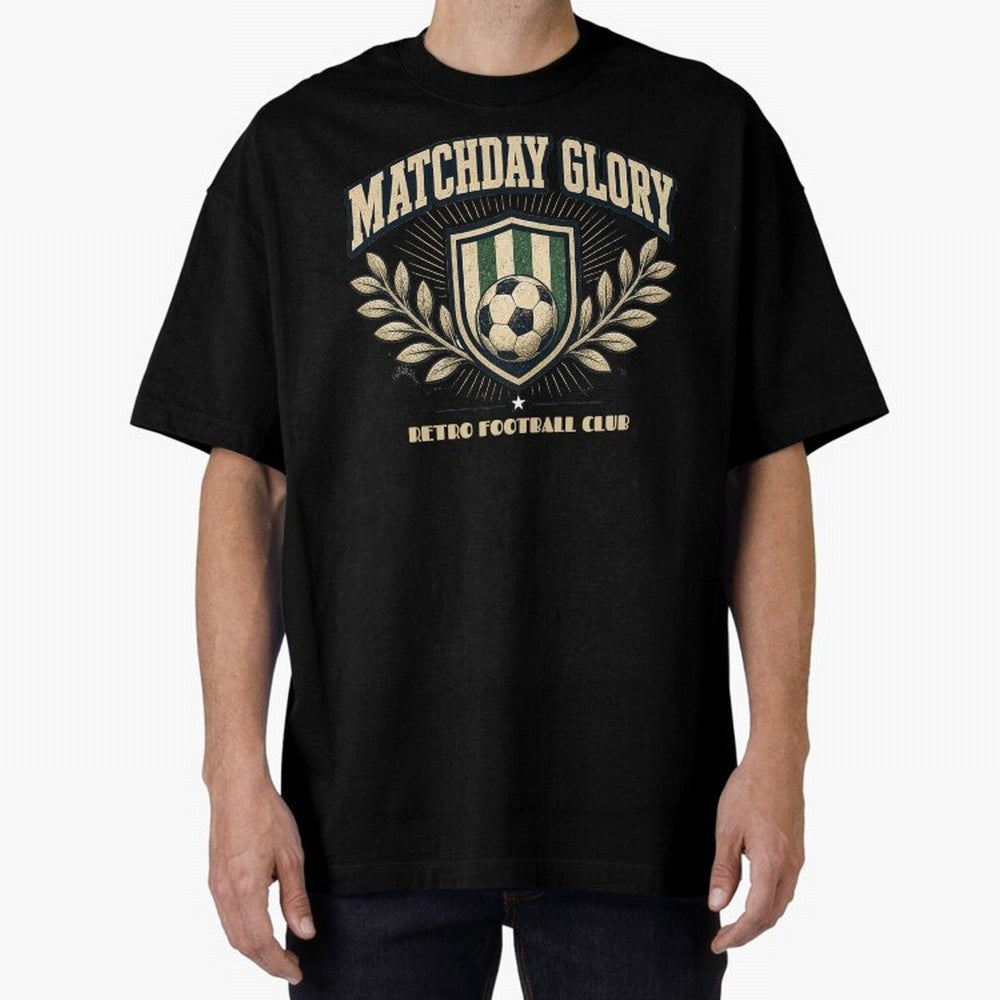 Matchday Glory Vintage Football Club Heritage Shield Emblem Oversized T-Shirt Relive Global Football Passion for FIFA World Cup 2026 Group Stage, Connected to Cristiano Ronaldo, Haaland and CR7, France, Retro Football Energy, Iconic Rivalries,