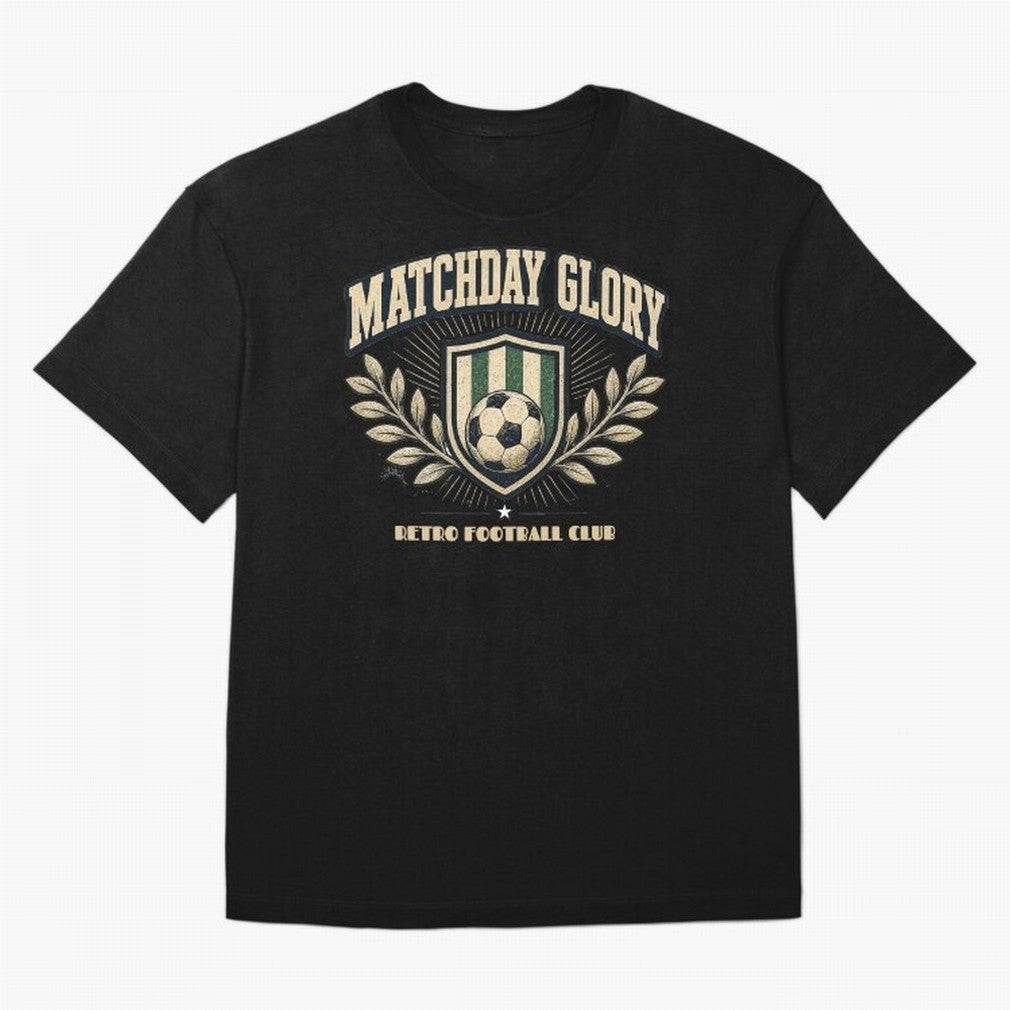 Matchday Glory Vintage Football Club Heritage Shield Emblem Oversized T-Shirt Relive Global Football Passion for FIFA World Cup 2026 Group Stage, Connected to Cristiano Ronaldo, Haaland and CR7, France, Retro Football Energy, Iconic Rivalries,