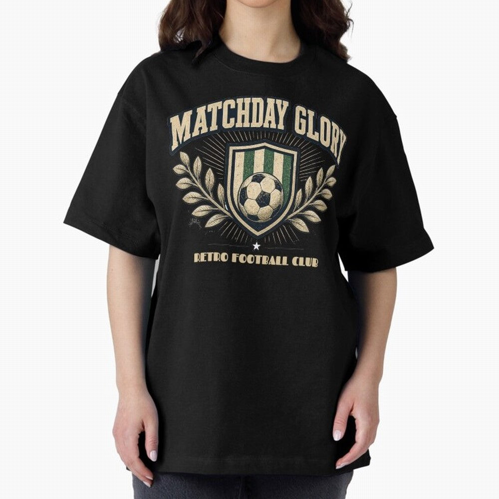 Matchday Glory Vintage Football Club Heritage Shield Emblem Oversized T-Shirt Relive Global Football Passion for FIFA World Cup 2026 Group Stage, Connected to Cristiano Ronaldo, Haaland and CR7, France, Retro Football Energy, Iconic Rivalries,
