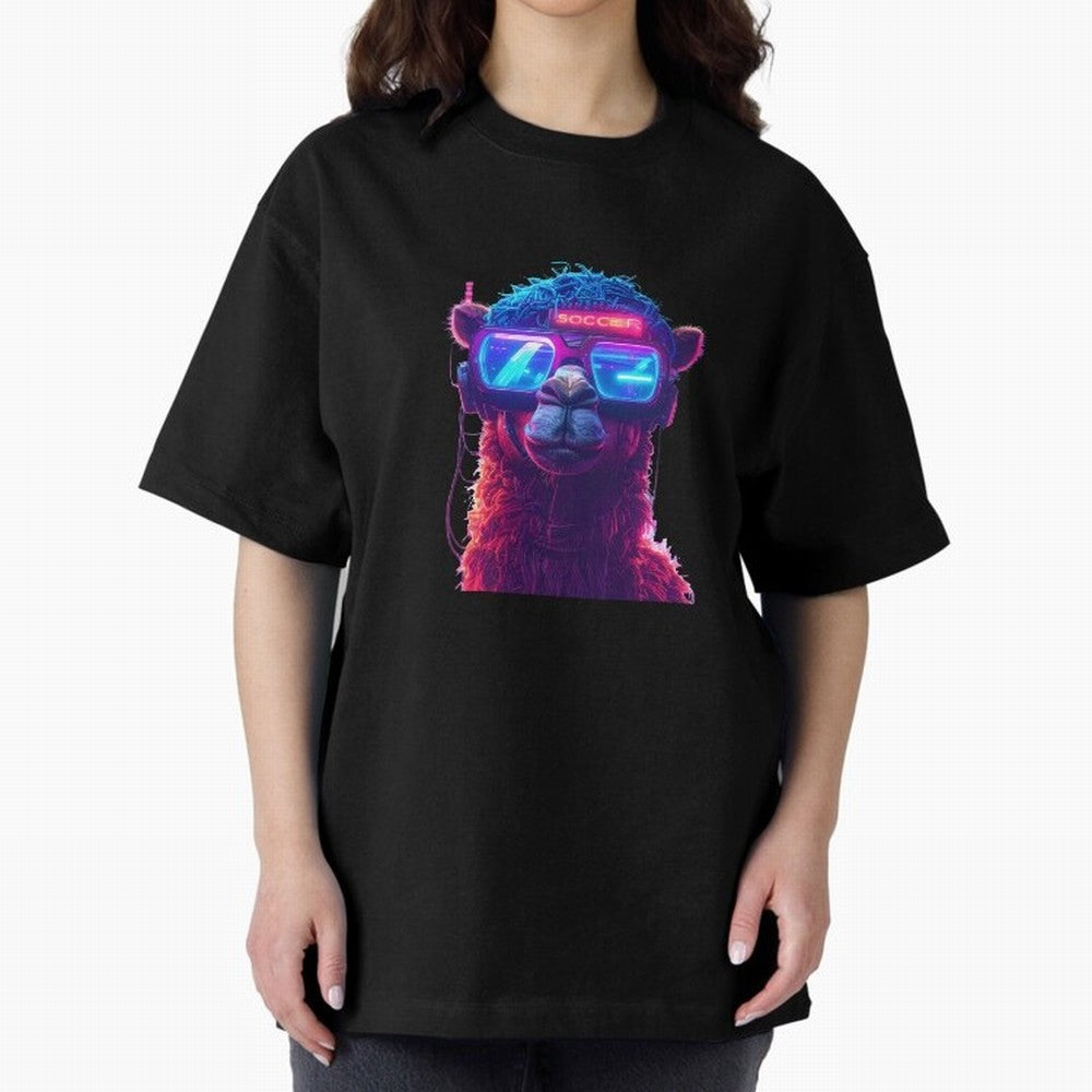 Cyberpunk Llama with Neon Soccer Vibes Oversized T-Shirt Support Iconic Players in the FIFA World Cup 2026 Group Stage Journey through Mbappe and Neymar Highlights, England, France and Netherlands Pride, Tournament Hype, Historic Matchups, Family