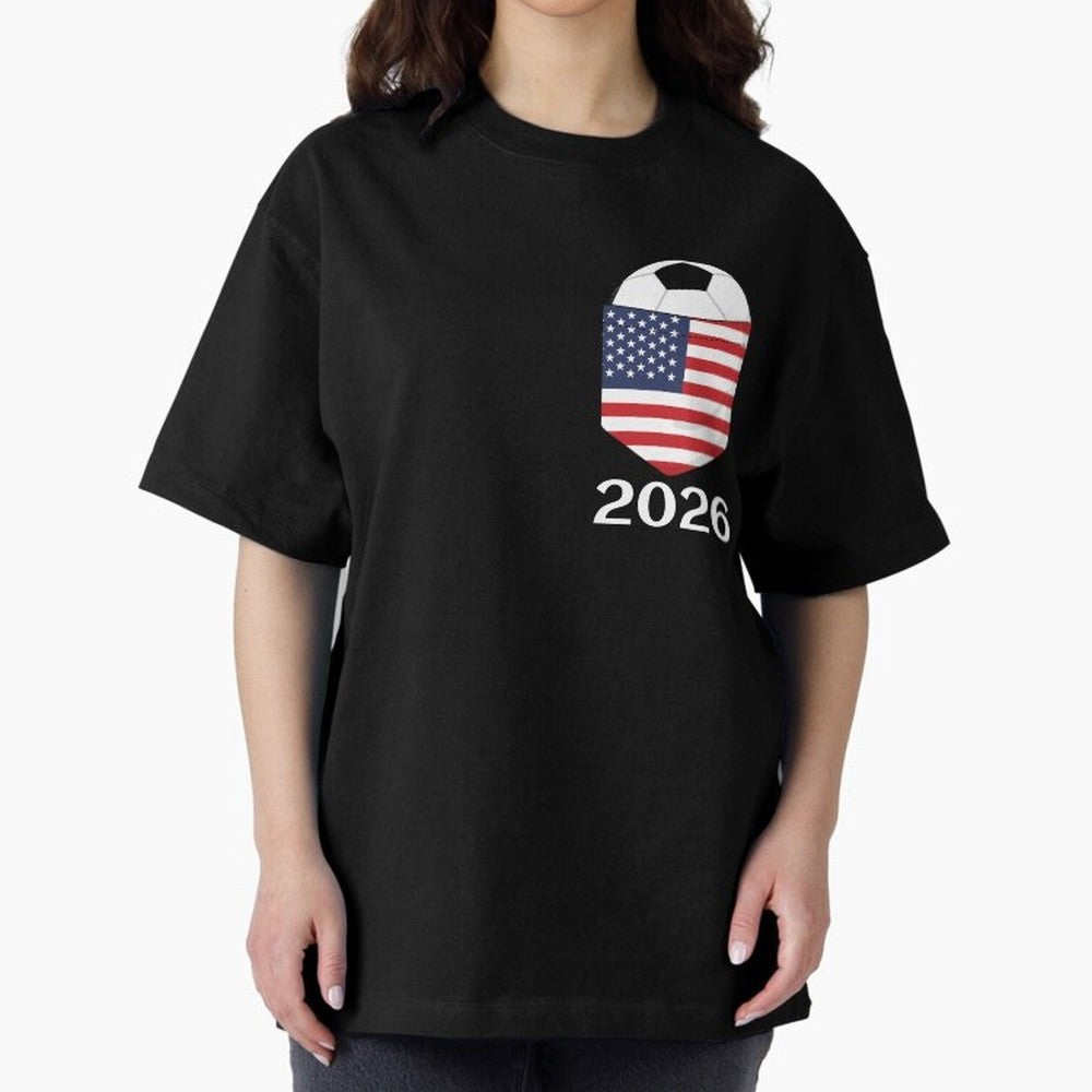 Soccer 2026 USA in the breast pocket Oversized T-Shirt Upgrade the FIFA World Cup 2026 Group Stage Journey through Messi Highlights, France and Portugal Pride, Classic Soccer Heritage, Championship Pressure, Fan Loyalty and International Pride;