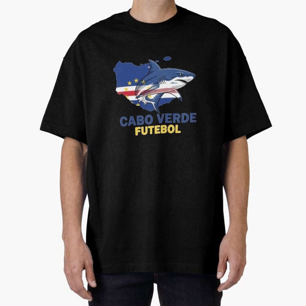 Cabo Verde Soccer Blue Shark Design Oversized T-Shirt Represent FIFA World Cup 2026 for Fans of Haaland and Spain and Netherlands, Bringing Stadium Chants, National Pride, Trophy Dreams and Unforgettable Football Memories; Created for Match Day