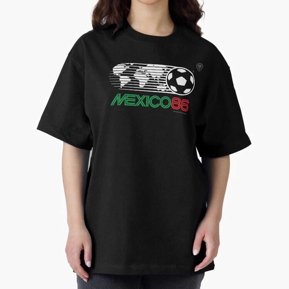 Mexico 86 Logo Tribute ¨C Retro Soccer World Cup Inspired Graphic | Vintage Mexican Football Art | Ruben Santiago Creative Oversized T-Shirt Cheer for Global Football Passion for FIFA World Cup 2026, Highlighting Messi, Neymar and Mbappe, England