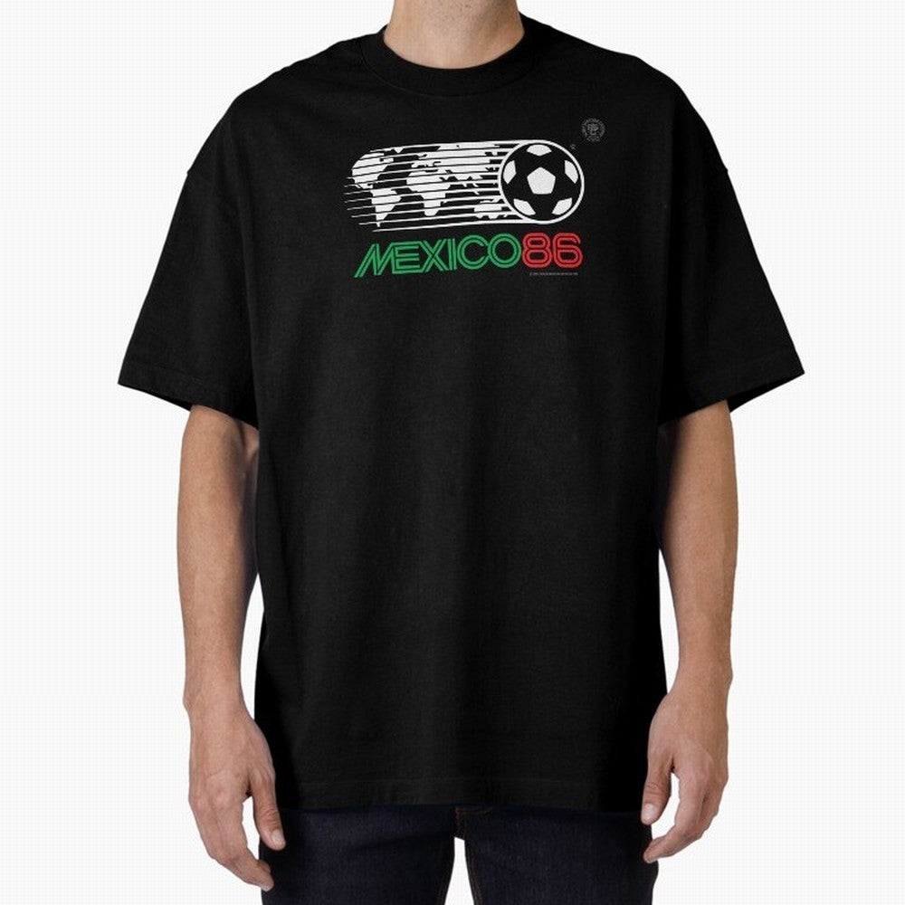 Mexico 86 Logo Tribute ¨C Retro Soccer World Cup Inspired Graphic | Vintage Mexican Football Art | Ruben Santiago Creative Oversized T-Shirt Cheer for Global Football Passion for FIFA World Cup 2026, Highlighting Messi, Neymar and Mbappe, England