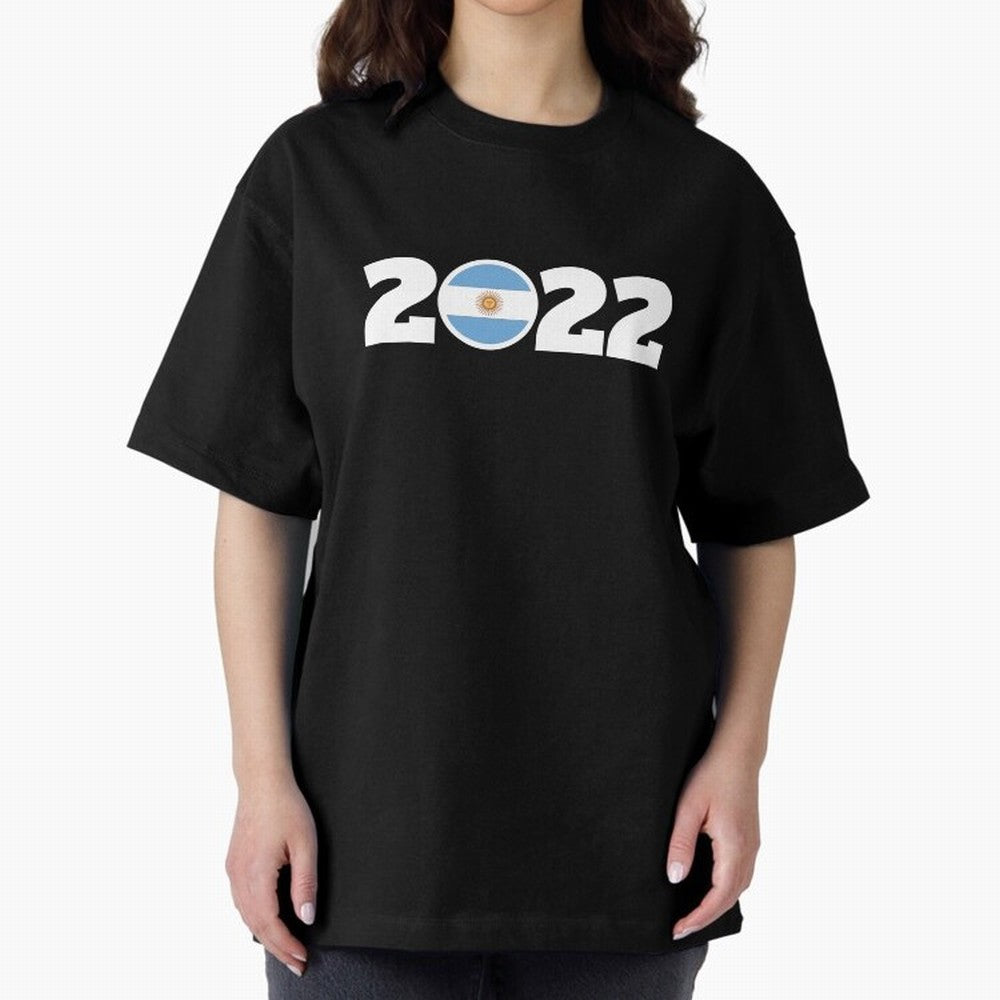 Argentina 2022 World Champions Three Stars Oversized T-Shirt Back Your Heroes with FIFA World Cup 2026 Spirit, Featuring Brazil, Portugal and Argentina, Mbappe, Worldwide Fan Energy, Dramatic Goals, Stadium Lights and Championship Celebrations;