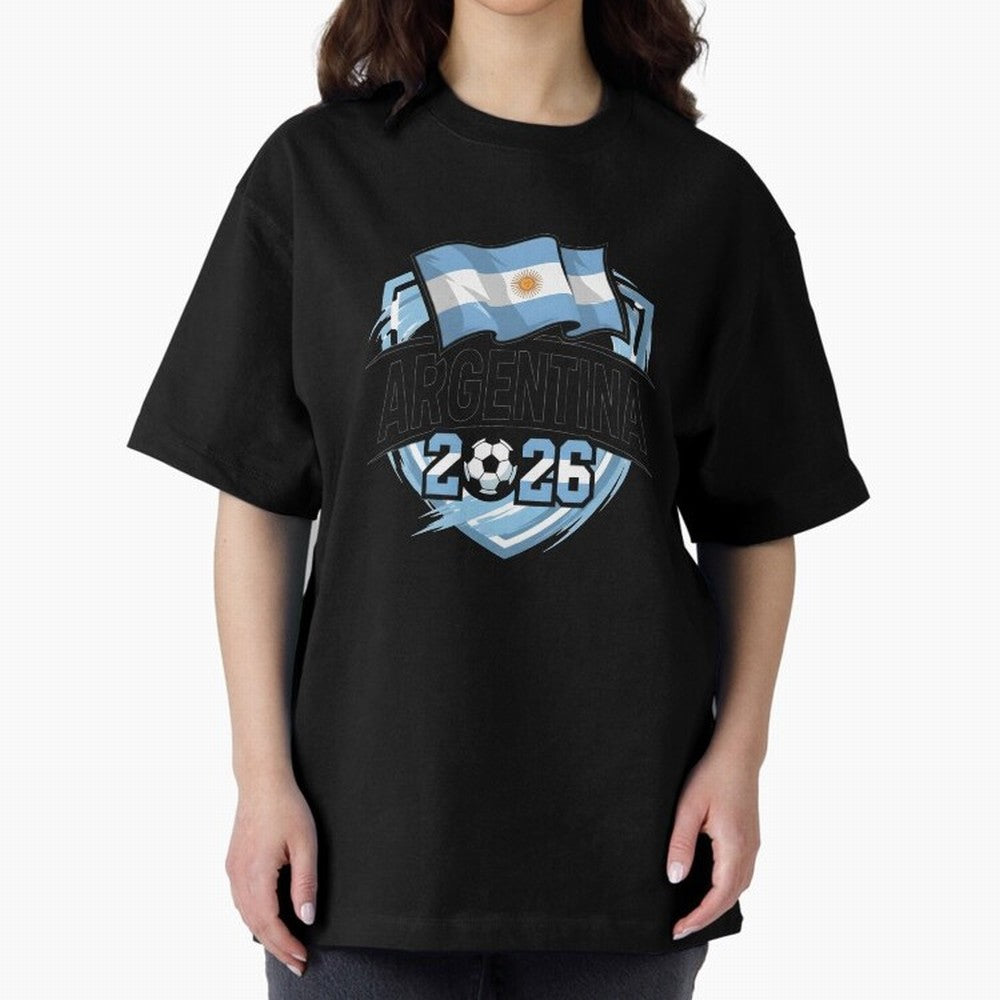 ARGENTINA World Cup 2026 Poster ¨C ARGENTINA Football Oversized T-Shirt Remember Iconic Moments from Match Day Hype around FIFA World Cup 2026 Group Stage, Messi, Neymar and Mbappe, Spain, Worldwide Fan Energy, Dramatic Goals, Stadium Lights and